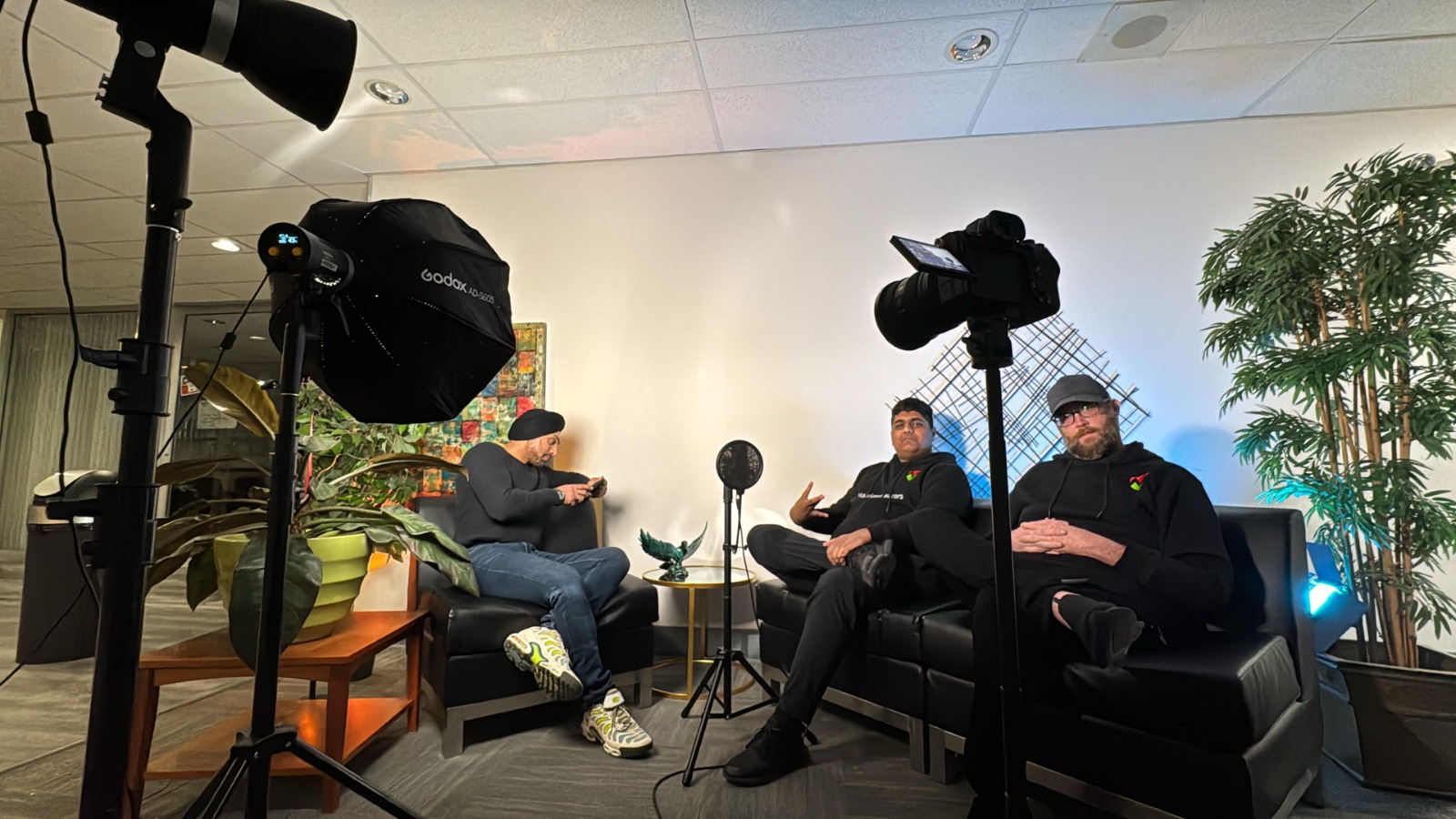 Podcast guest on set