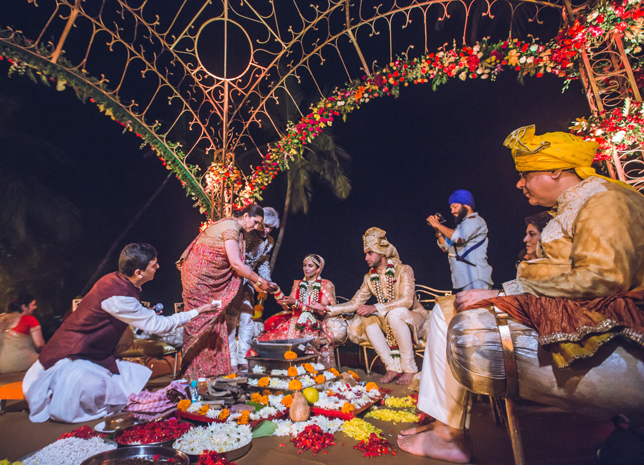 Bride and groom during the night mandap ceremony