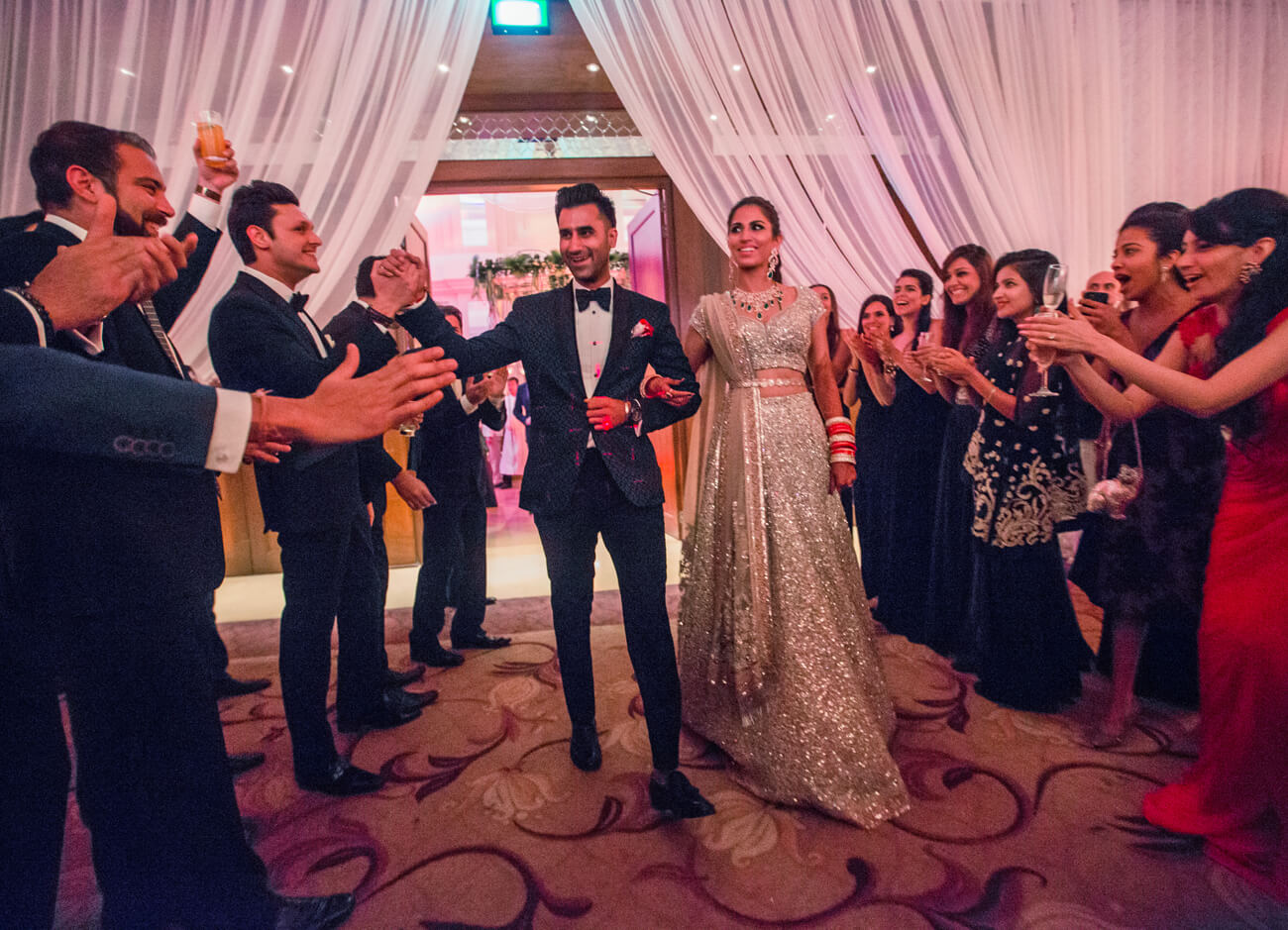 Couple making their grand entrance at the reception