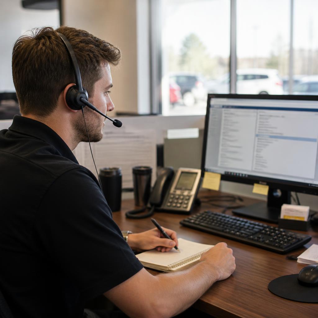 A dealership team member on a screening call at their desk